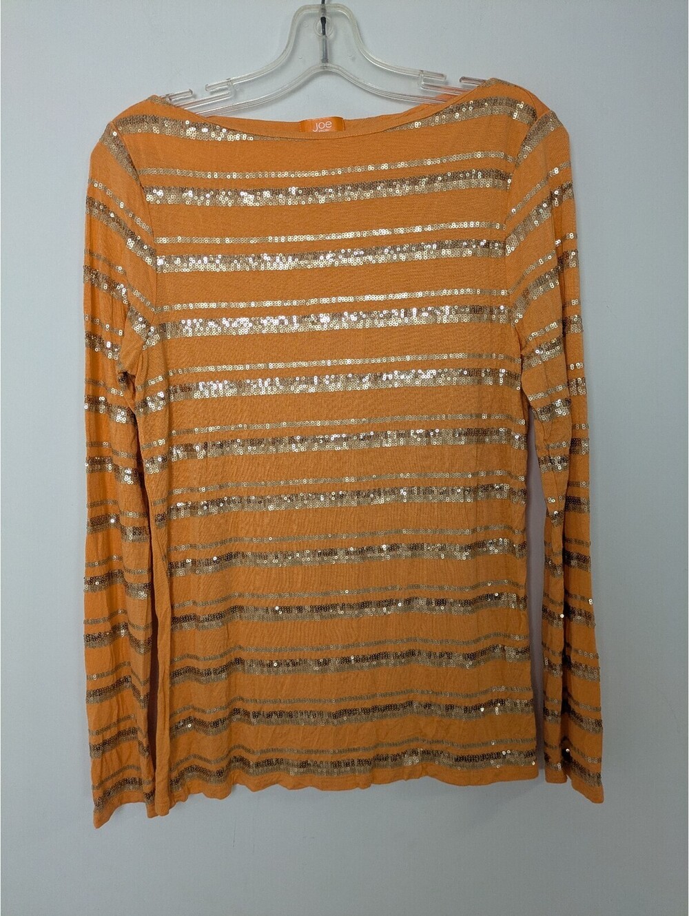 Joe Fresh Orange Sequin Striped Long Sleeve Top Boat Neck Large